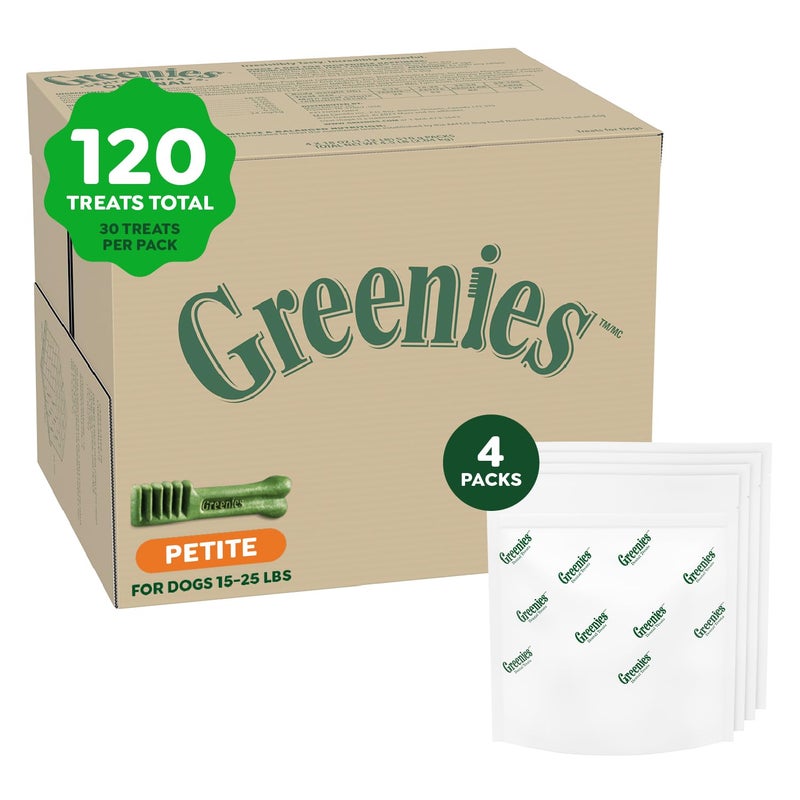 Greenies Veterinarian-Recommended Adult Natural Dental Dog Treats Petite Size, Original Flavor, (4) 30 ct Packs (120 Treats) - Image 1
